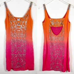 Anthro Yoana Baraschi Sequin Ombré Dress Vintage Sleeveless Mini Pink & Orange